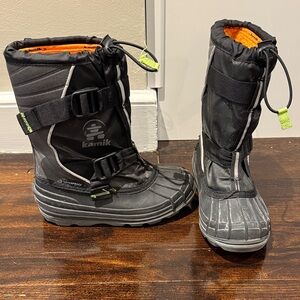 Kamik Black Snow Boots with Bright Orange Interior